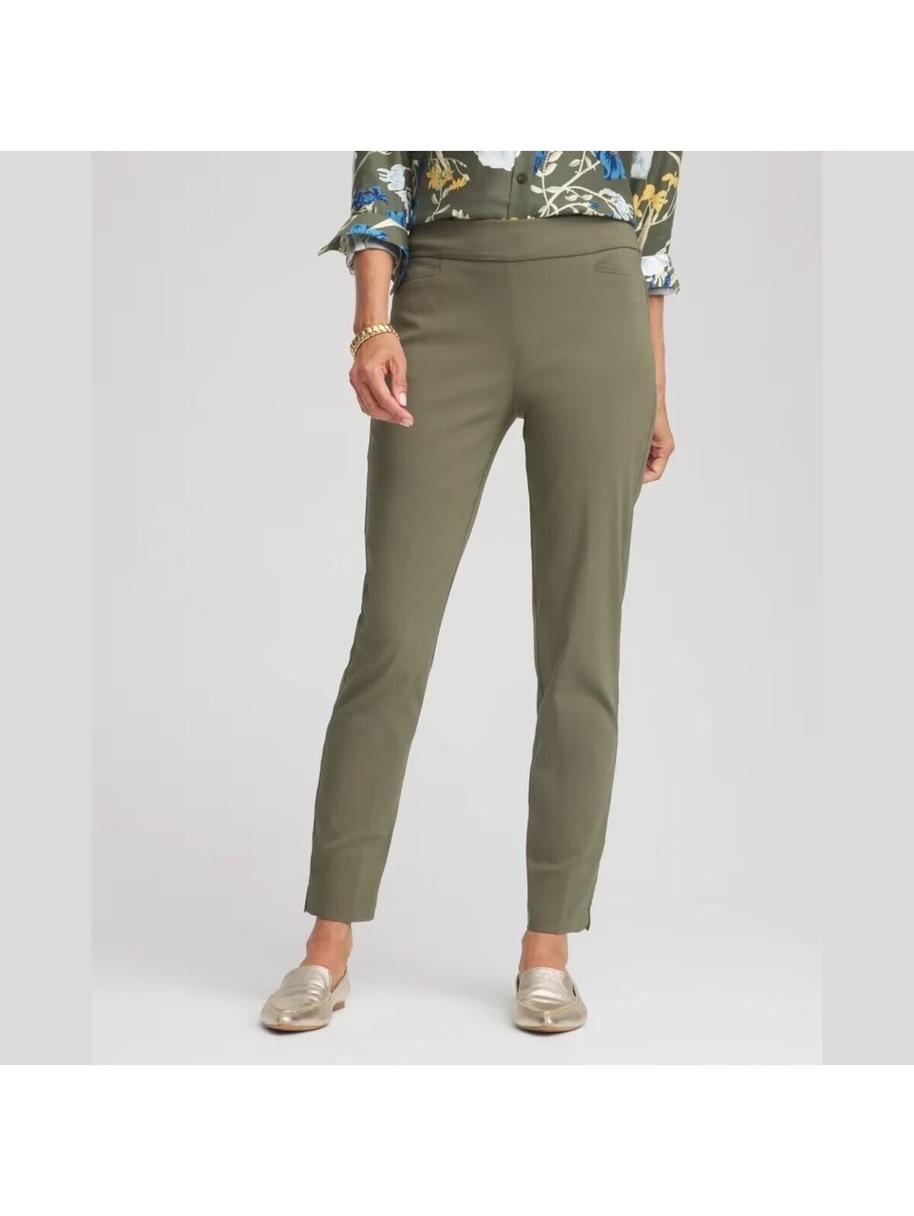 Chico's Women's Pants Olive Green Basic Slim Ankle Pull-On Brigitte Stretch 1R